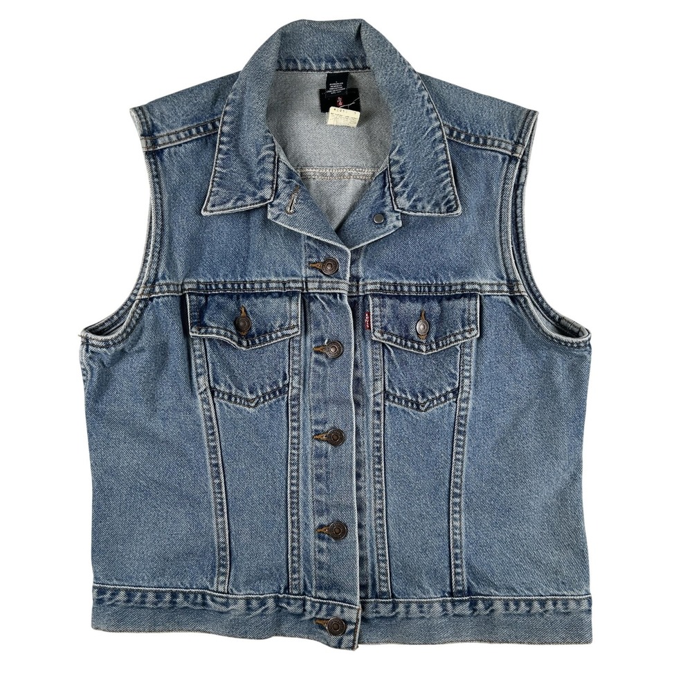 Vintage Levi's Denim Vest Womens Size Large Light Wash‎ Jean Jacket 90s Red Tab